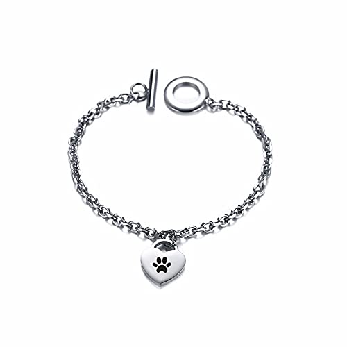 NineJewelry Personalisierte Pfote Armband für Frauen Mädchen, Edelstahl Gliederkette Charms Hund Katze Haustier Pfotenabdruck Armbänder Erinnerung an den Verlust von Schmuck Geschenk Tierliebhaber Cover