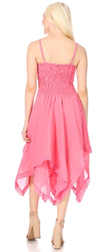 Image of Sakkas Ella Smocked Bodice Spaghetti Strap Double Layered Dress