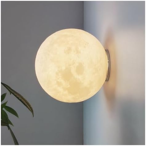 3D Printed Moon Wall Light - Modern Fiber Optic & Resin Lamp Fixture, Warm Ambient Bedside Lighting for Bedroom, Living Room, and Decorative Background (5.90 inch)