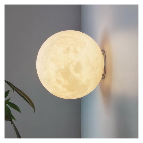 3D Printed Moon Wall Light with Warm Light, Modern Resin and Fiber Optic Wall Lamp Fixture, Creative Ambient Bedside Light for Bedroom, Living Room and Background Wall Decoration(7.87inch)