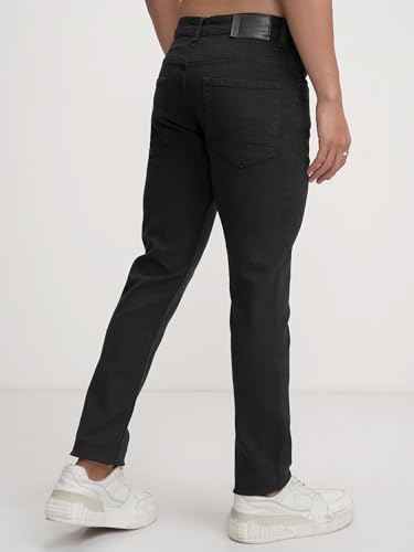 Image of Highlander Mens Tapered Fit Denim Jeans for Man |Jeans Pant Cropped Length|Mid-Rise|Stylish Casual Wear with Stretchable Fabric