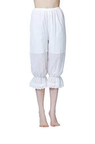 Womenâ€™s Cotton Pantaloons Costume Bloomers Vintage Pettipants with Lace Ruffle Hem Ivory