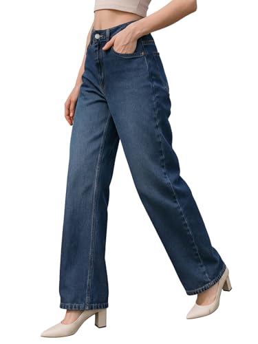 Image of Bewakoof Women's 100% Cotton Straight Fit Jeans | Jeans for Woman | Pants for Woman | Classic Denim Pants | Everyday Casual | Utility Streetwear | Lightweight & Flexible | Straight Pants for Women