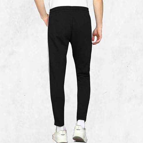Image of Men's Cotton Track Pants with Side Stripes, Grey, Drawstring Waist