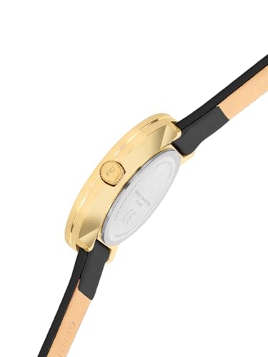 Image of French Connection Sunray Champagne Round Dial with Black Leather Strap Watch for Womens - FCO1BL