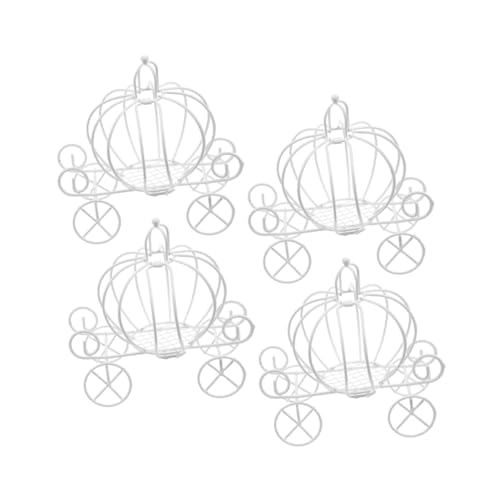 GARIOUANS Lot de 4 Boîtes à Bonbons en Fer Forgé Blanc, Forme Calèche Citrouille Vintage, Décoration Mariage et Fête, Centre de Table Carrosse Princesse...