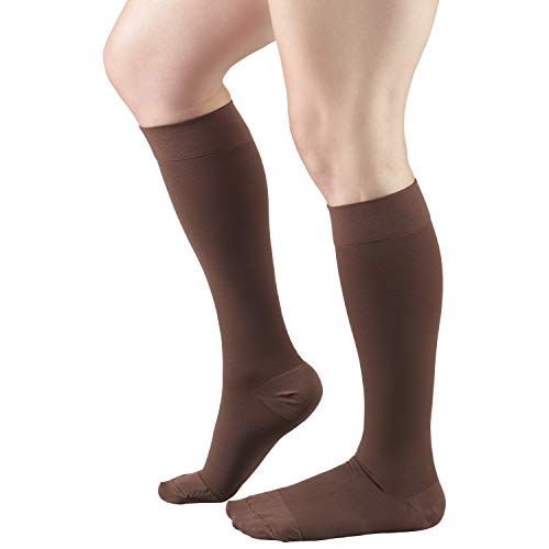 Image of Truform 20-30 mmHg Compression Stockings for Men and Women, Knee High Length, Closed Toe, Brown, Medium (8865BN-M)