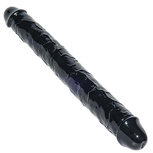 Consolador Doble Negro Realista - 34cm De Largo, 3.6cm De Diámetro - Consolador Anal Grande Con Venas Y Glande Para Mujeres, Hombres Y Lesbianas