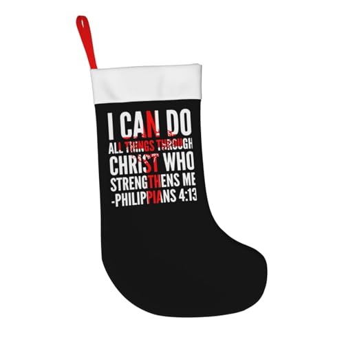 AMZJHGWEU Christmas Stockings, I Can Do All Things Through Christ-Jesus Xmas Stockings, 18" Large Xmas Stocking, Christmas Party Fireplace Family Hanging Stocking Decorations(Black White)