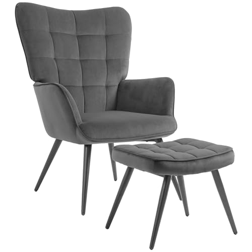 HOMCOM Ohrensessel mit Hocker Sessel Loungesessel mit Samtoptik,...