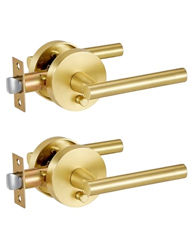 Lethato Brushed Gold Lever Door Handles Interior Privacy Door Lock 2 Packs