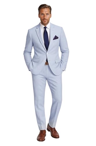 Emigre Men's 100% Cotton Striped Seersucker Suit