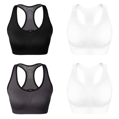 Image of Match Women's Seamless Racerback Sports Bra with Removable Pads Strappy Workout Bra Top for Yoga Gym Running Fitness (New Size)