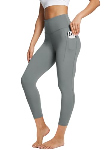 baleaf Yoga Pants Workout Leggings for Women Athletic 7/8 Petite Leggings High Waist Soft Yoga Running Ankle Length with Deep Pockets Gray L