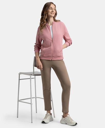 Image of Jockey A111 Women's Super Combed Cotton French Terry Drop Shoulder Styled Jacket with Ribbed Cuff and Hem Lilas XXL