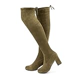  Botas Altas Mujer Rodilla Ante Tacon Cordones Planas Botas Largas Invierno Ligeras Bota Caña Alta Comodas Flessibile Moda 6 Cm EE Verde 38