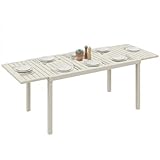 Outsunny Table de Jardin Extensible 150-225 cm pour 6-8 Personnes, Table à Manger Extérieur en Aluminium Robuste avec Plateau à Lattes, Anti-Rouille et Légère, pour Terrasse, Balcon, Blanc