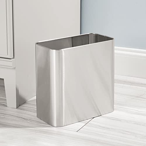 Image of mDesign Small Metal 2.4 Gallon /9 Liter Trash Can Wastebasket Garbage Bin for Bathroom, Slim Rubbish Waste Bin Trashcans - Mirri Collection - Brushed Chrome (Pack of 3)