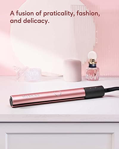 Stylocks Hair Straighteners for Women, 2 in 1 Hair Straightener and Curler, Dual Voltage Straighteners, with Adjustable Temperature, Rose Gold.