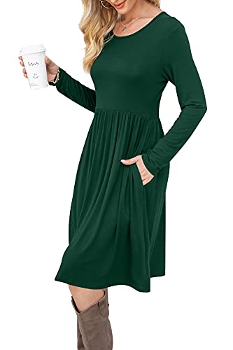 DB MOON Women Casual Long Sleeve Dresses Empire Waist Knee Length Loose Dress with Pockets - Image 4