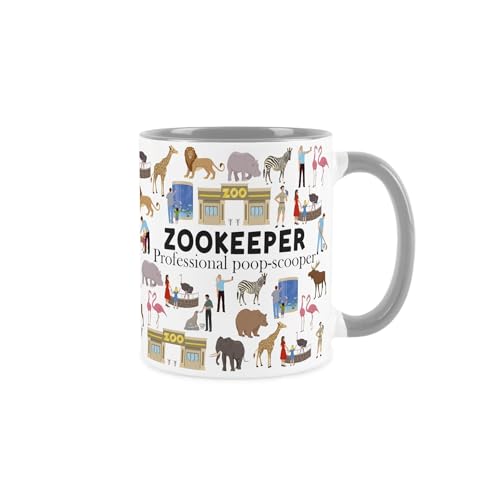Zookeeper Mug - Humorous Zoo Worker/Animal Keeper Funny Novelty Gift - Tea/Coffee Hot Drinks Grey Ceramic Cup Present