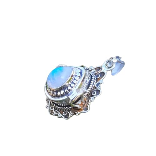 Rainbow Moonstone Pendant, 925 Sterling Silver Plated, Poison Box Pendant,