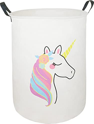 Image of Collapsible Kids Laundry Basket Clothes Hamper, Foldable Storage Organizer Bin, Toy Clothes Storage with Handles for Boys Girls Bedroom, Room Decor Unicorn