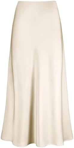 Women's Satin High Waisted Maxi Skirts Hidden Elasticized Waistba...