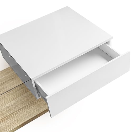 VIEKOS Mesa de café blanco brillante, combinación de colores de madera, mesa auxiliar, cristal efecto LED - imagen 9