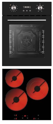 PKM autarkes Einbau Herd Set Backofen nur 45 cm breit Glaskeramik-Kochfeld Umluft Timer