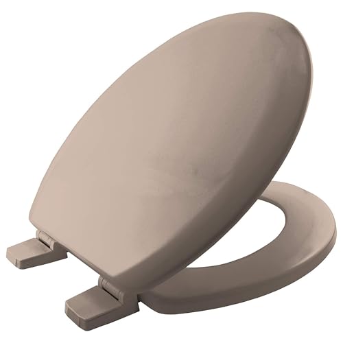 BEMIS Chicago Soft Cream Toilet Seat. Wooden Toilet Seat with Water Based Paint for Easy Clean. Oval Shape, with Adjustable Plastic Hinges, Universal & Easy Installation, Soft Cream