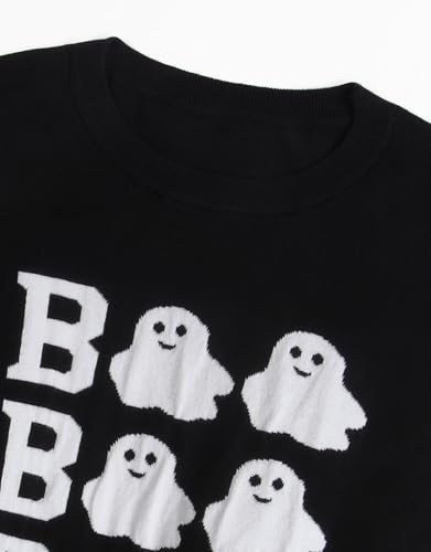 Image of Women's Lightweight Thin Knit Sweater Long Sleeve Crew Neck Ghost Pattern Halloween Pullover (Black 77,Large)