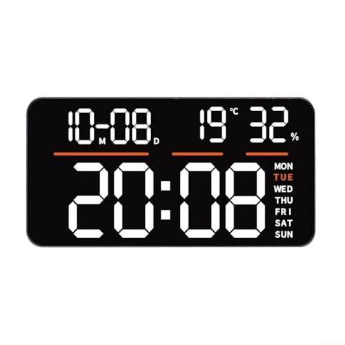 Zoegneer Reloj de pared digital LED de pantalla grande con ajustes de alarma duales de temperatura y humedad Cronómetro y funciones de temporizador de cuenta regresiva (blanco)