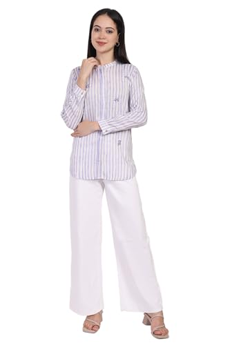 Haut droit W for Woman fil imprimé rayé avec broderies ethniques chic