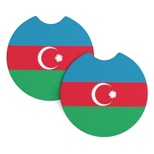 Lot de 2 dessous de verre universels antidérapants et imperméables avec motif drapeau de l'Azerbaïdjan pour voiture, SUV, camion