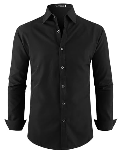 YAOBAOLE Chemise Habillée Formelle Homme Manches Longues sans Repassage Coupe Ajustée Casual Business Chemise Homme Mariage Noir L