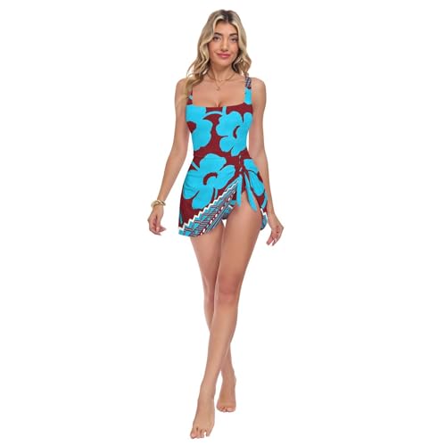 Maillot de bain une pièce froncé bordeaux et bleu lapis à motif floral tribal pour femme