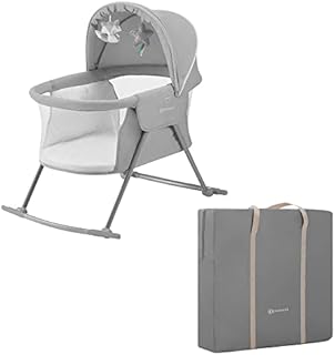 Kinderkraft Baby Crib 3 in 1 LOVI, Cradle, Travel Cot, Rocker, Easy Folding and Unfolding, Adjustable Canopy, with Accessories, Mattress Cover, Included Toys, Transport Bag, for Newborn, 0-9 kg, Gray