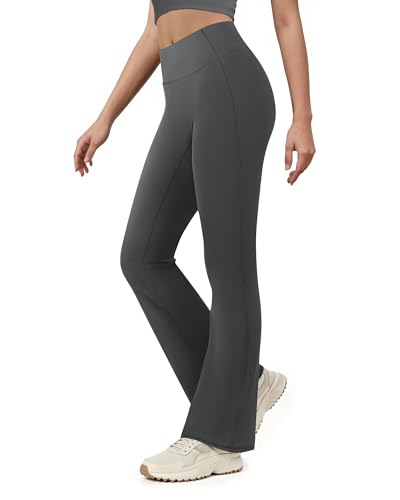 AB-Eleven Yoga Pants for Women High Waisted Flare Leggings Bell Bottom Leggings Front Seamless Flared Workout Pants Tummy Control Dark Grey
