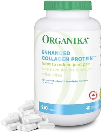Organika Enhanced Collagen Protein Capsules - For Healthy Hair, Skin, Nails, Joints - Hydrolyzed For Better Absorption – Grass-Fed, Non-GMO - 240 Capsules