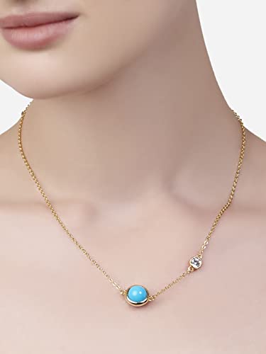 Image of MINUTIAE Blue Stone & Austrian Cubic Zirconia Diamond Necklace Charm Chain For Women And Girls With Extendable Chain