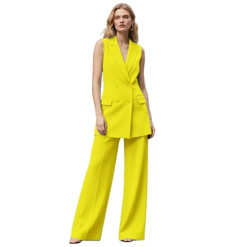 Womens Vest Wide Pants Set 2 Piece Outfits Sleeveless Blazer Summer Business Professional Clothes for Women