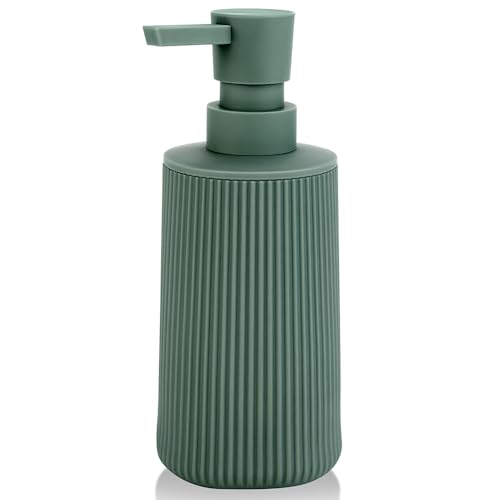 Small Soap Dispenser for Bathroom and Kitchen, Modern Farmhouse Striped Style Plastic Hand Soap Dish Soap Dispenser with Pump Matte Green