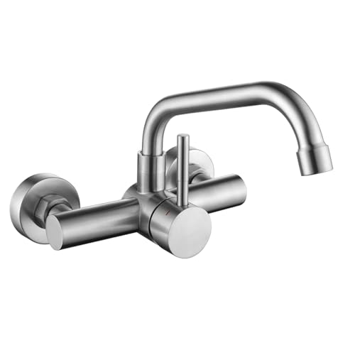 Tondiy Rubinetto Cucina da Parete, Miscelatore a Muro Girevole a 360°, Rubinetti Monocomando Lavello Acciaio Inox 304, Aeratore Rimovibile, Acqua Calda e Fredda, Spazzolato
