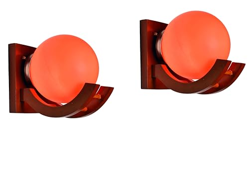 Image of Traditional Indoor Wall Light Wall Lamp Wood Light for Home Decoration,Living Room,Indoor Outdoor (Brown) Globe Shape Wooden 5 to 80 Watts E27 Holder(Bulb not Included) Pack of 2