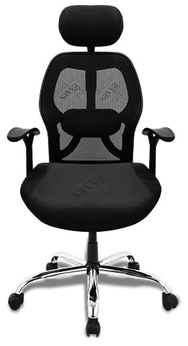 SAVYA HOME® Apollo Executive Ergonomic HB Mesh Office Chair| 2D Lumbar Support| 2D Headrest| Height Adjustable Seat |T Type Armrest|Tilt Feature |Mid Back (Black, Qty-1)
