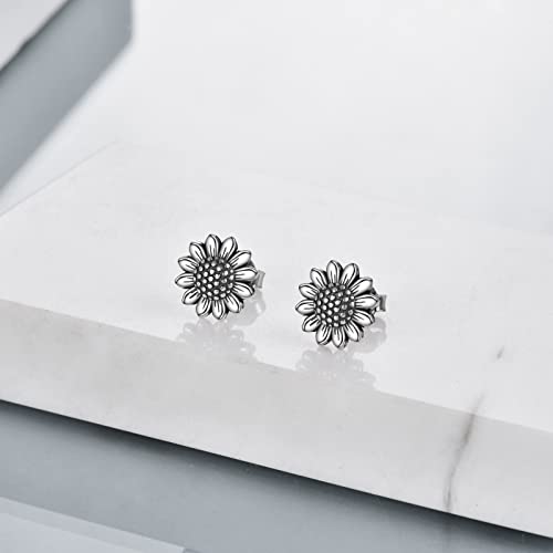 Poplyke 925 Sterling Silver Antiqued Sunflower Stud Earrings For Girls Birthday Gifts Bohemian Oxidation Sunflower Earrings For Women Halloween Christmas #TOP2
