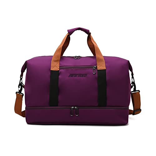 FANDARE Travel Handbag Sports Gym Bag Weekender Carry On Overnight Bags for Women Men Duffle bag Sport Workout Gym Swim Hospital Shoulder Bag with Luggage Sleeve & Shoe Compartment Dark Purple