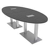 6 Person Oval Shaped Conference Table with Power and Data | Meeting Table with Square Metal Bases | Harmony Series Laminate Tables for Offices, Training Rooms & Homes | Asian Night – 8Ft