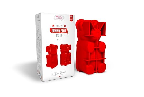 DIY Giant Gummy Bear Mold by Mister Gummy | PREMIUM Quality Silicone + 2 RECIPES and 5 GIFT BAGS Included | Make BIG Bear Treats! (Gummy, Cakes, Breads, Chocolates, and More) (Red)